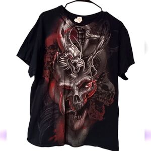 VINTAGE DRAGON SKULLS GRUNGE FULL FRONT GRAPHIC PRINT GILDAN MENS L T-SHIRT